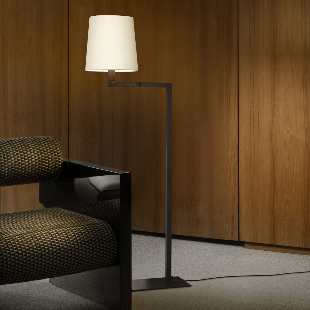 Contardi Heritage Liseuse Floor Lamp - White Linen Shade - Brushed Bronze Frame