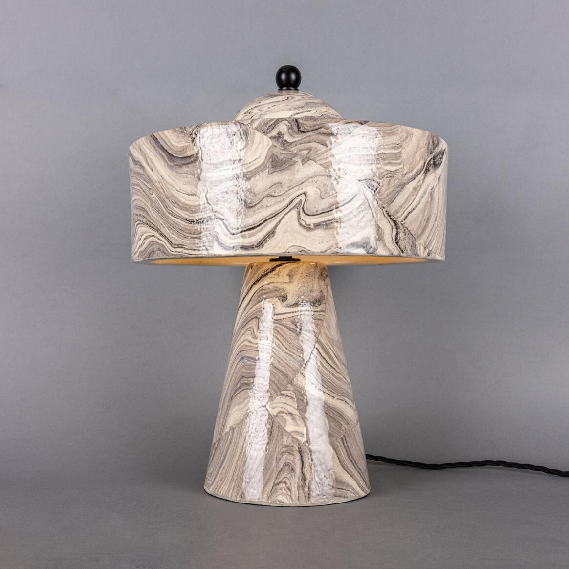 Mullan Seville Marbled Ceramic Mid-Century Modern Table Lamp - Powder Coated Matte Black Finish