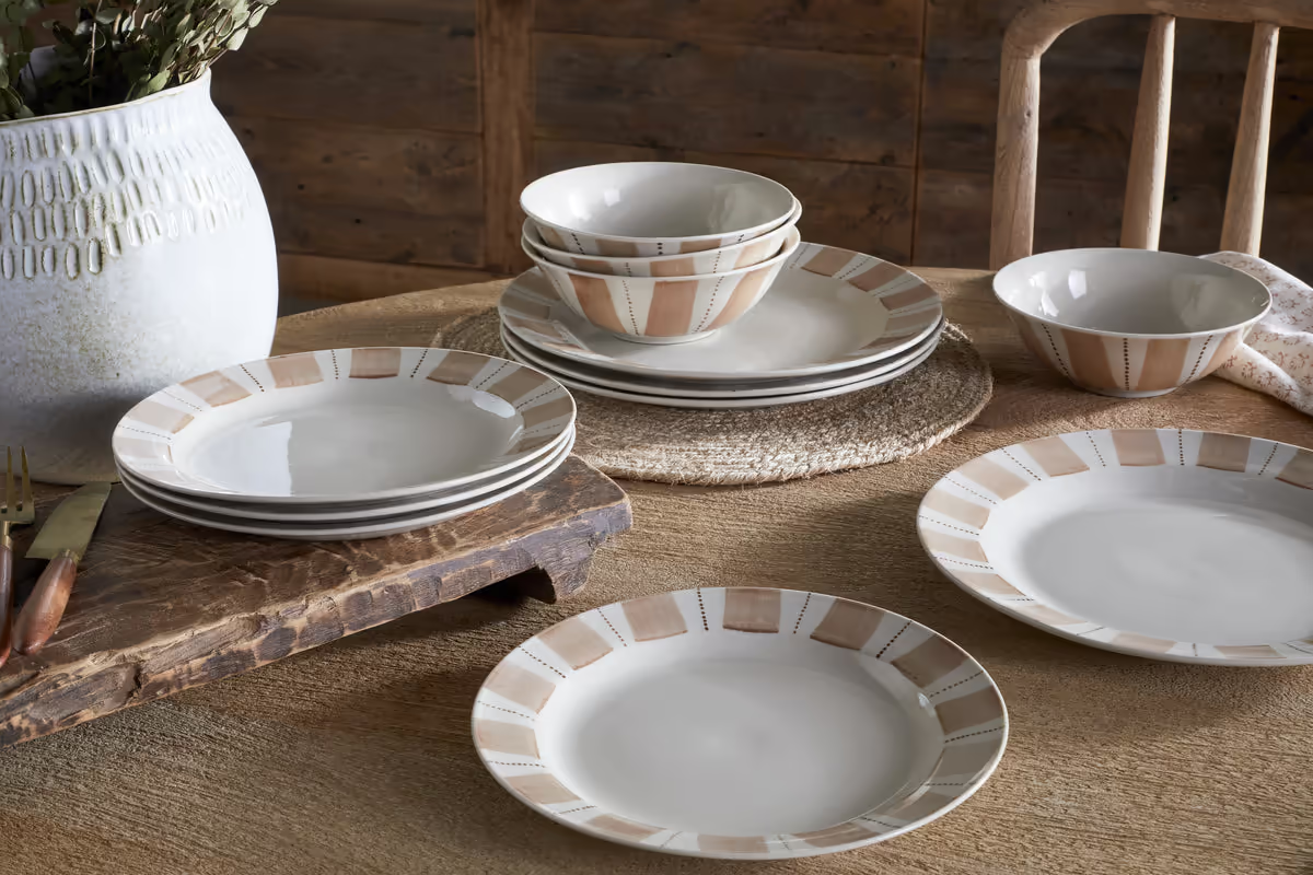 Nkuku - Patthar Dinnerware Set - Cream & Clay - Set of 12