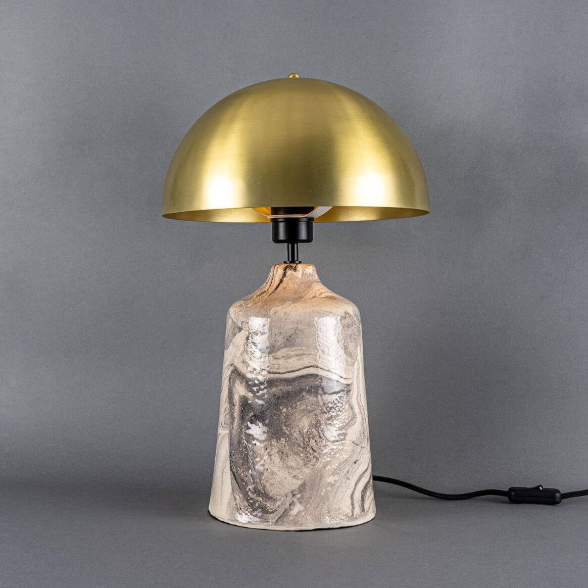 Mullan Cassia Tall Ceramic Marbled Table Lamp With Polished Brass Shade