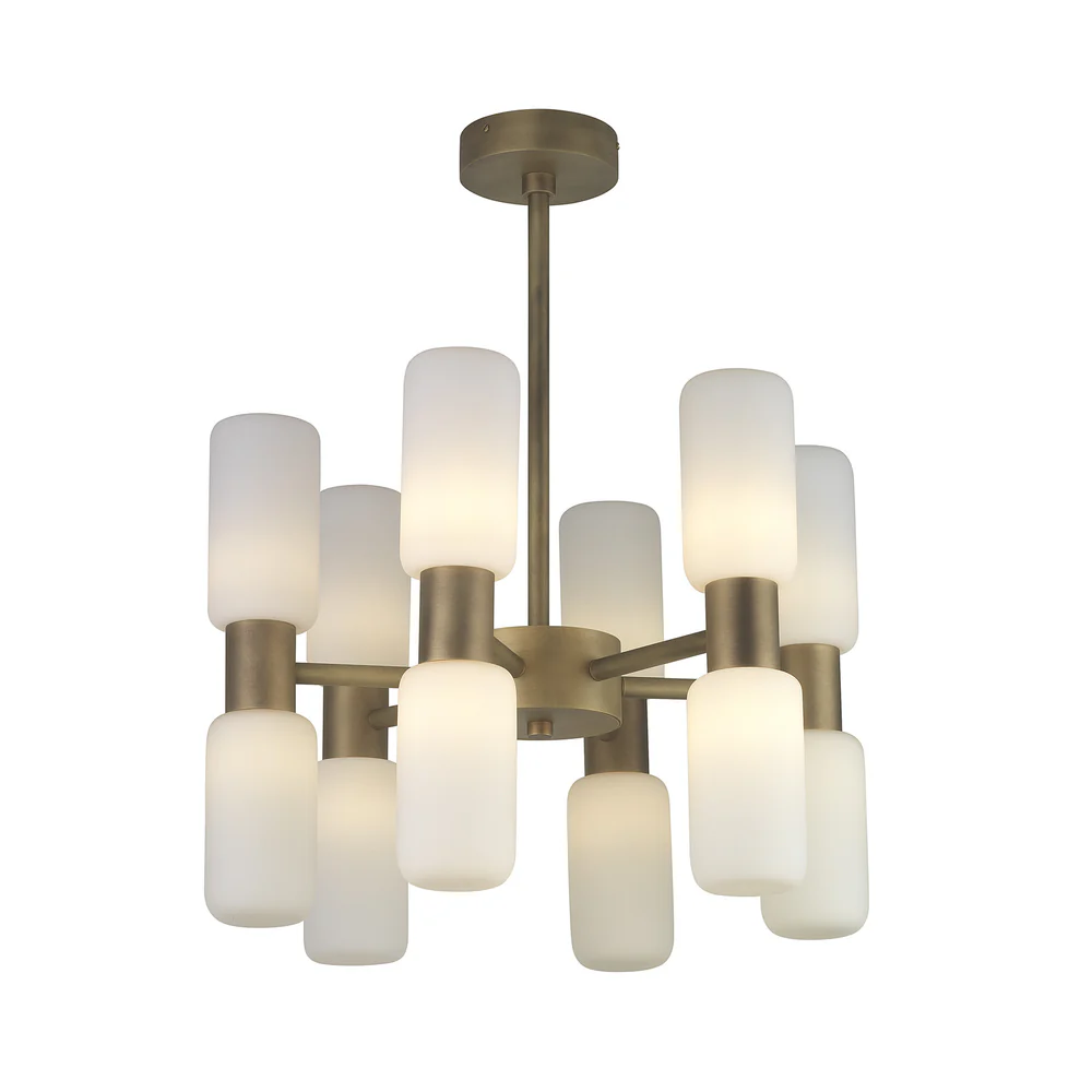 Northern Light - Bartok 6 Arm Chandelier Ceiling Lights- Old English Brass Light Finish - Matt Opal Shade