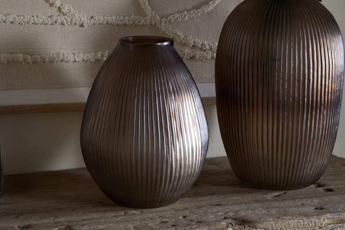 Nkuku - Linsy Ribbed Glass Vase - Smoke Brown - Large