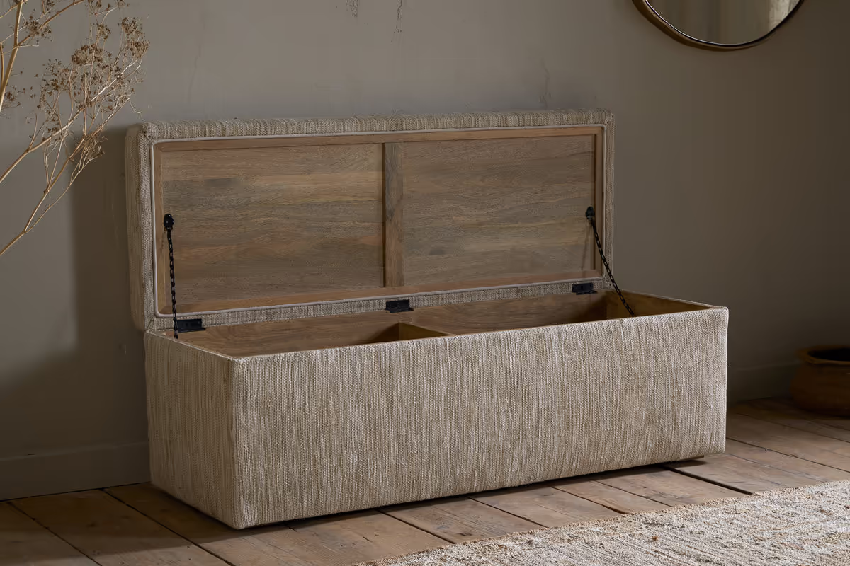 Nkuku - Aranya Cotton & Jute Upholstered Storage Bench - Natural