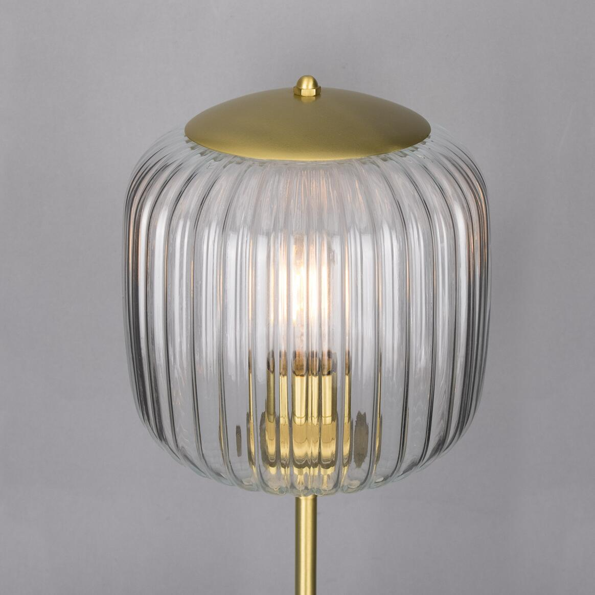 Mullan Astoria Reeded Glass and Brass Table Lamp - Satin Brass Finish - Powder Coated White Base