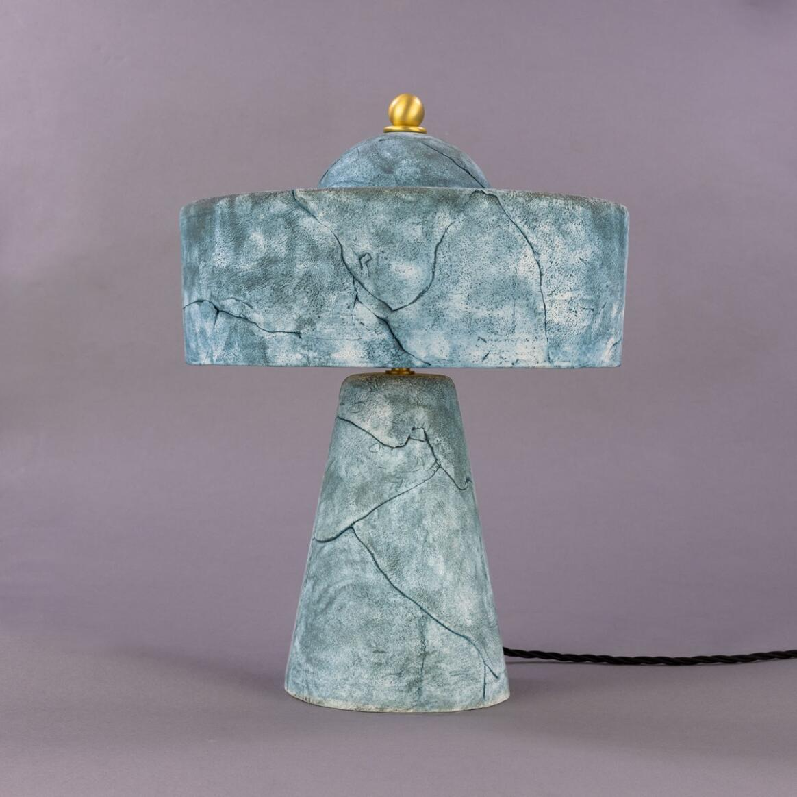 Mullan Seville Ceramic Mid-Century Modern Table Lamp Blue Earth - Satin Brass Finish