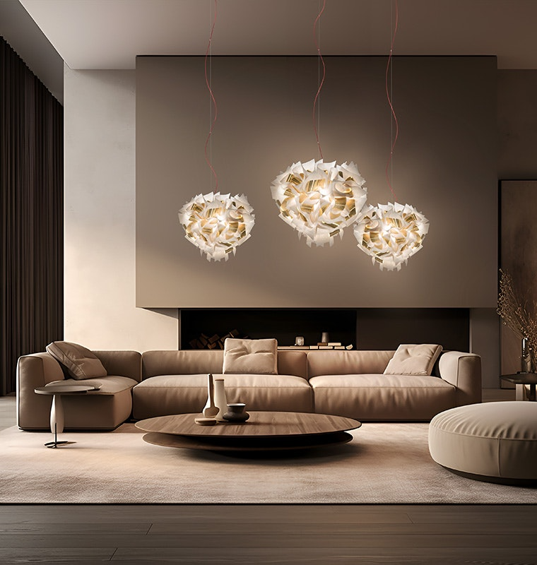 Slamp - Veli Aurea Suspension Lamp - Medium - White/Gold - Red Wire