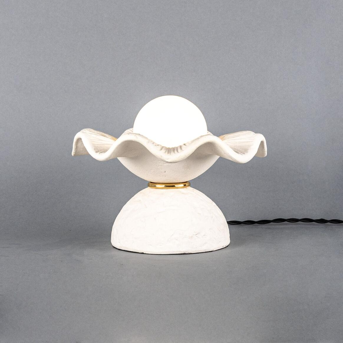 Mullan Rivale Table Lamp with Wavy Ceramic Shade Matte White Striped - Polished Brass Finish