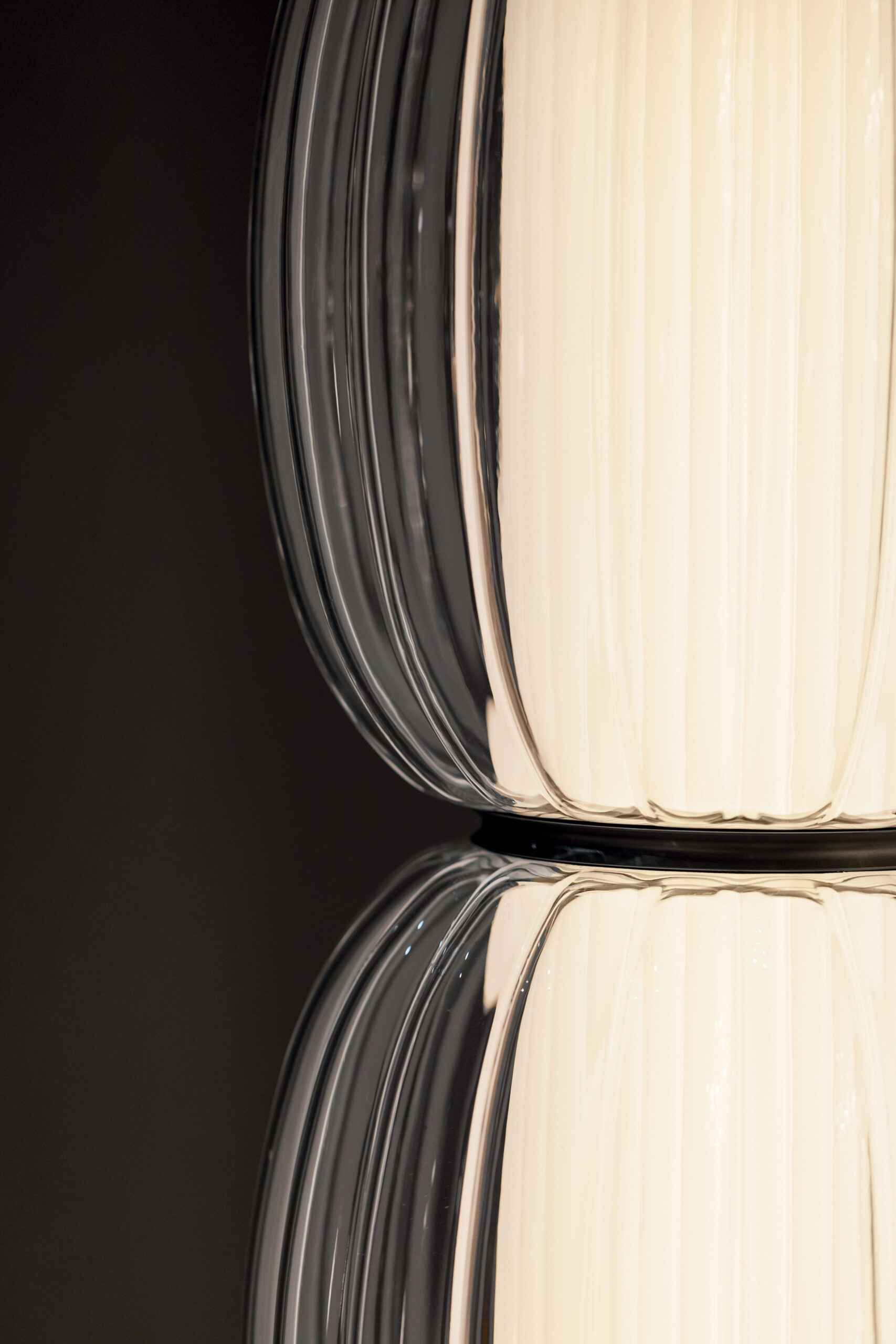 Contardi Alma Floor Lamp - Champagne Frame - Clear Glass Diffuser - White fabric plissé Inside diffuser