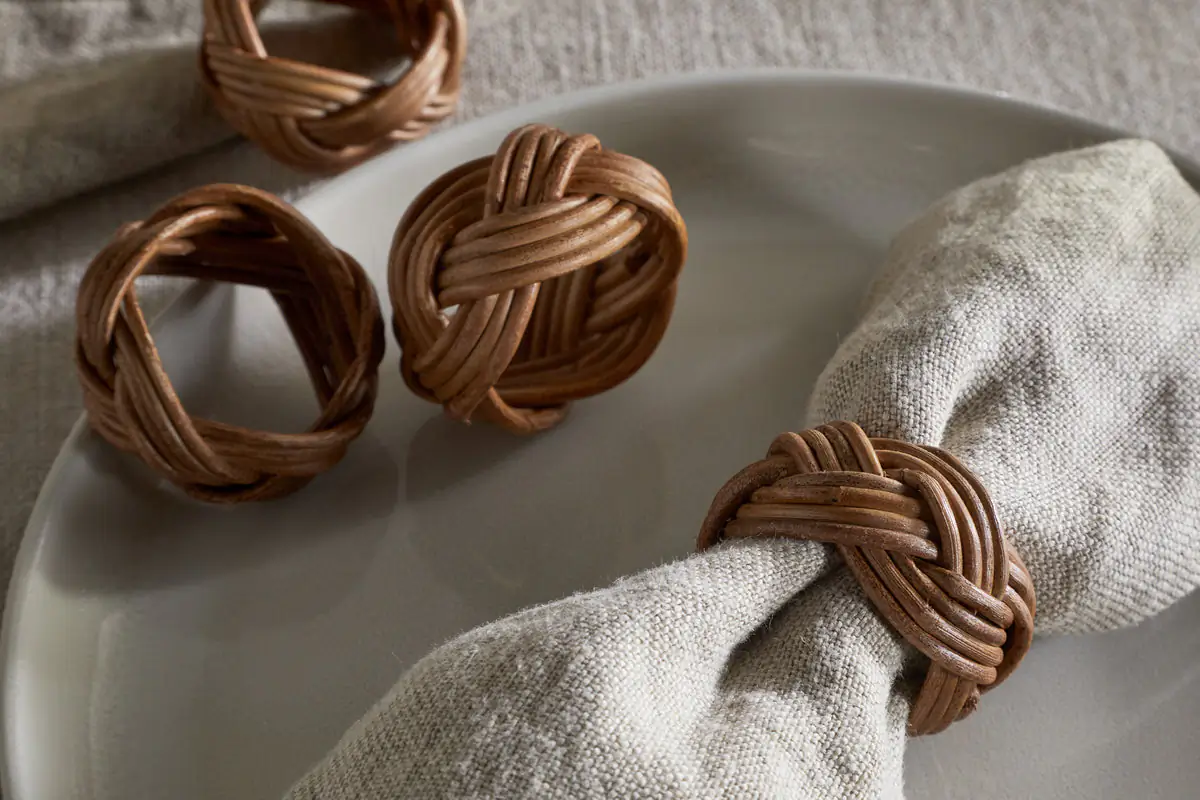 Nkuku - Bersama Rattan Napkin Rings - Natural - Set of 4