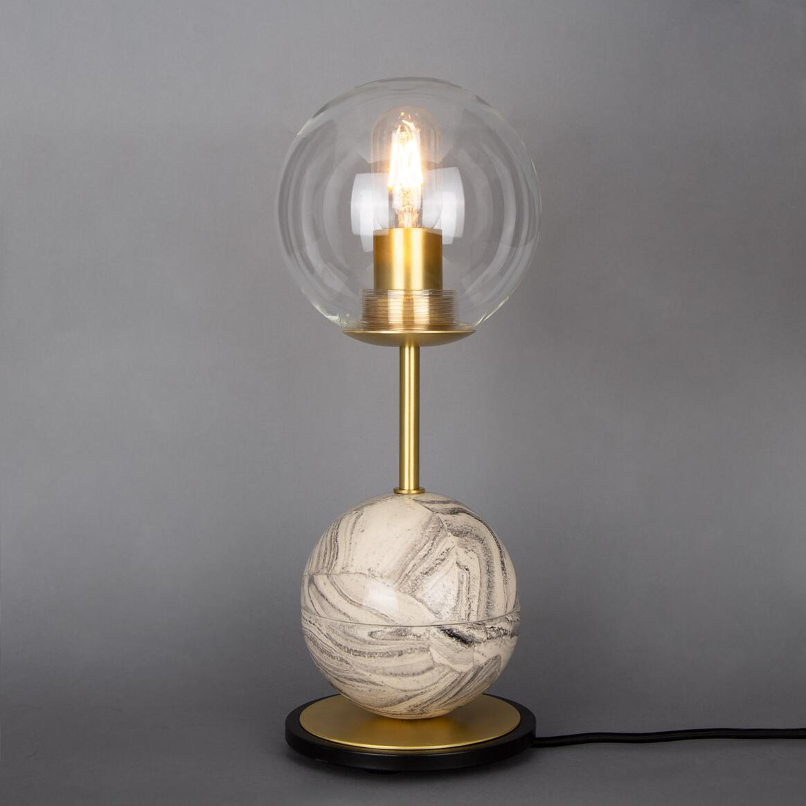 Mullan Zapp Marbled Ceramic Glass Ball Table Lamp - Satin Brass Finish