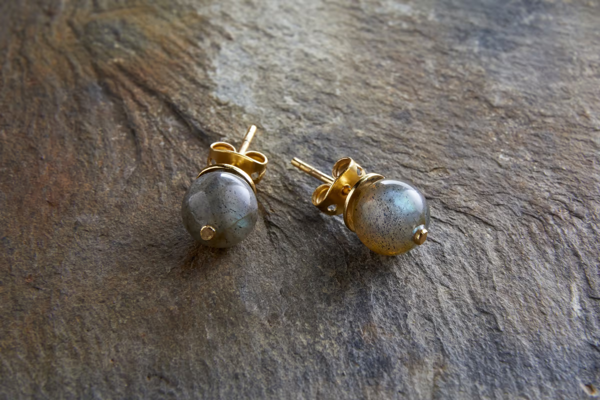 Nkuku - Marai Labradorite Stud Earrings - Labradorite & Gold