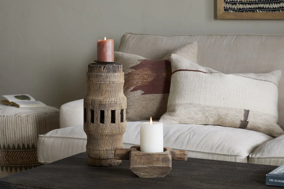 Nkuku - Mvua Reclaimed Wood Pillar Candle Holder - Natural