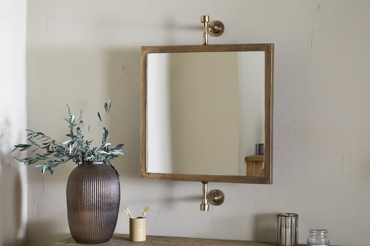 Nkuku - Visala Square Swivel Wall Mirror - Antique Brass