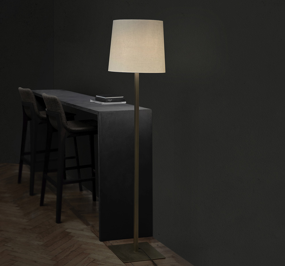 Contardi Heritage Floor Lamp - White Linen Shade - Brushed Bronze Frame