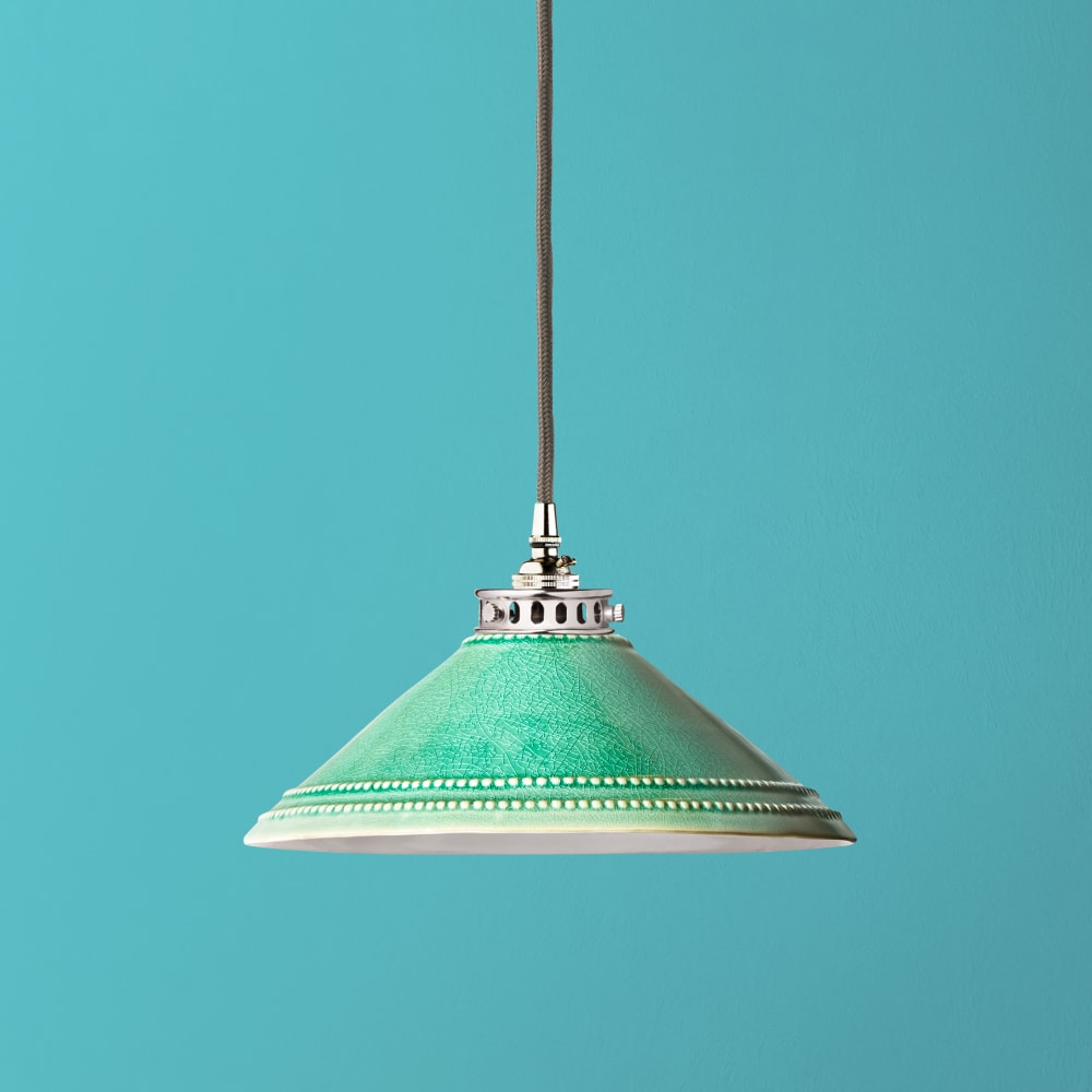 Pooky - Ted Ceramic Pendant Light Shade - Bottle Green With Stone Interior