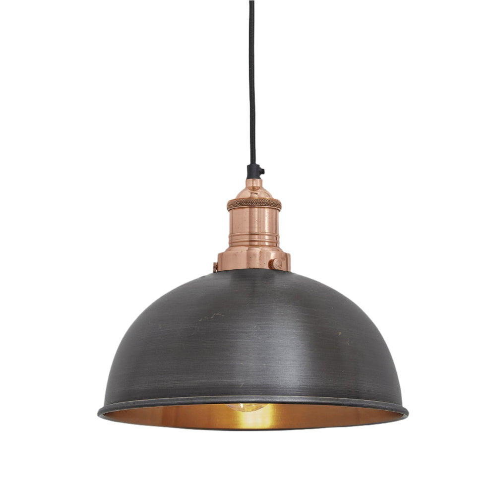 Industville - Brooklyn Dome Pendant Light - 8 Inch - Pewter & Copper Shade - Copper Pendant Holder