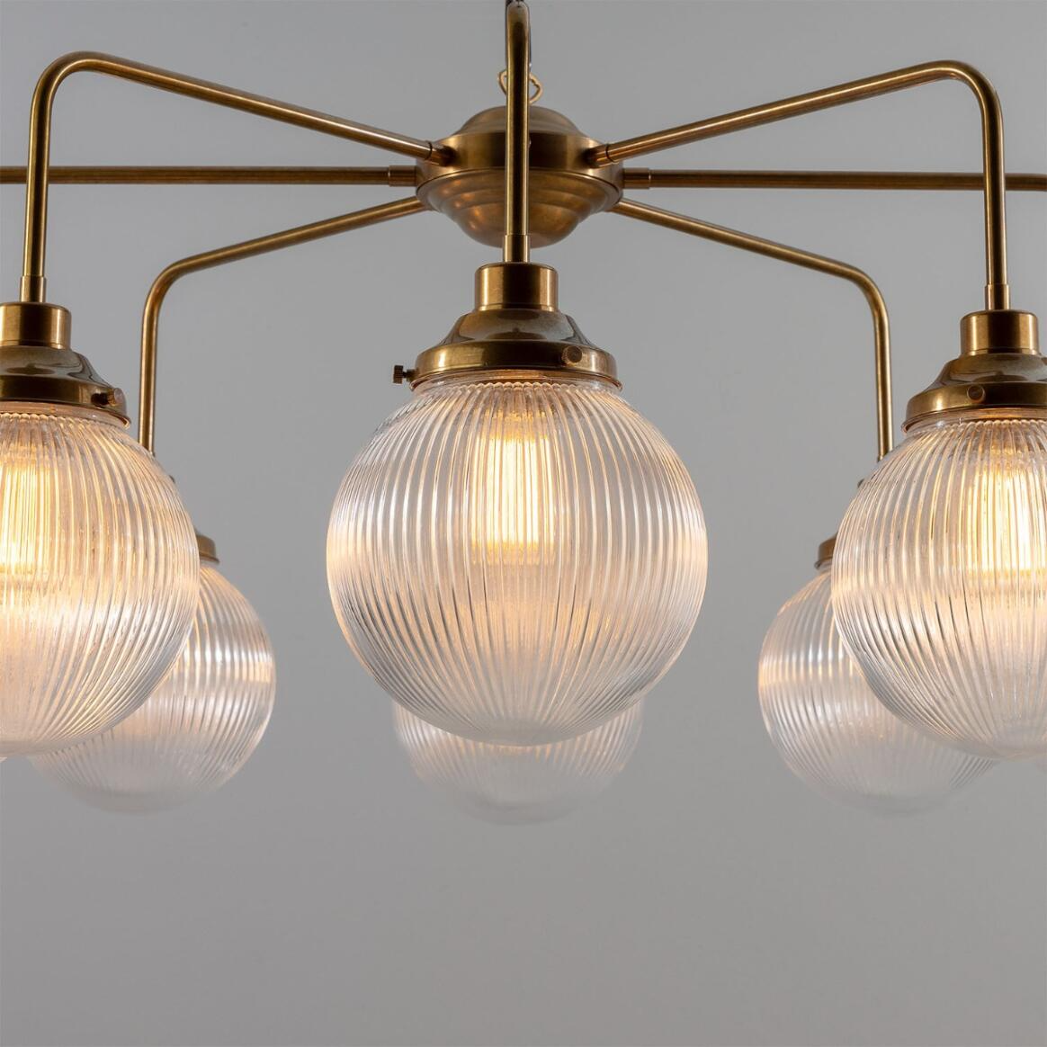 Mullan Genoa Eight Light Prismatic Glass Chandelier 109cm IP20 - Antique Brass Finish