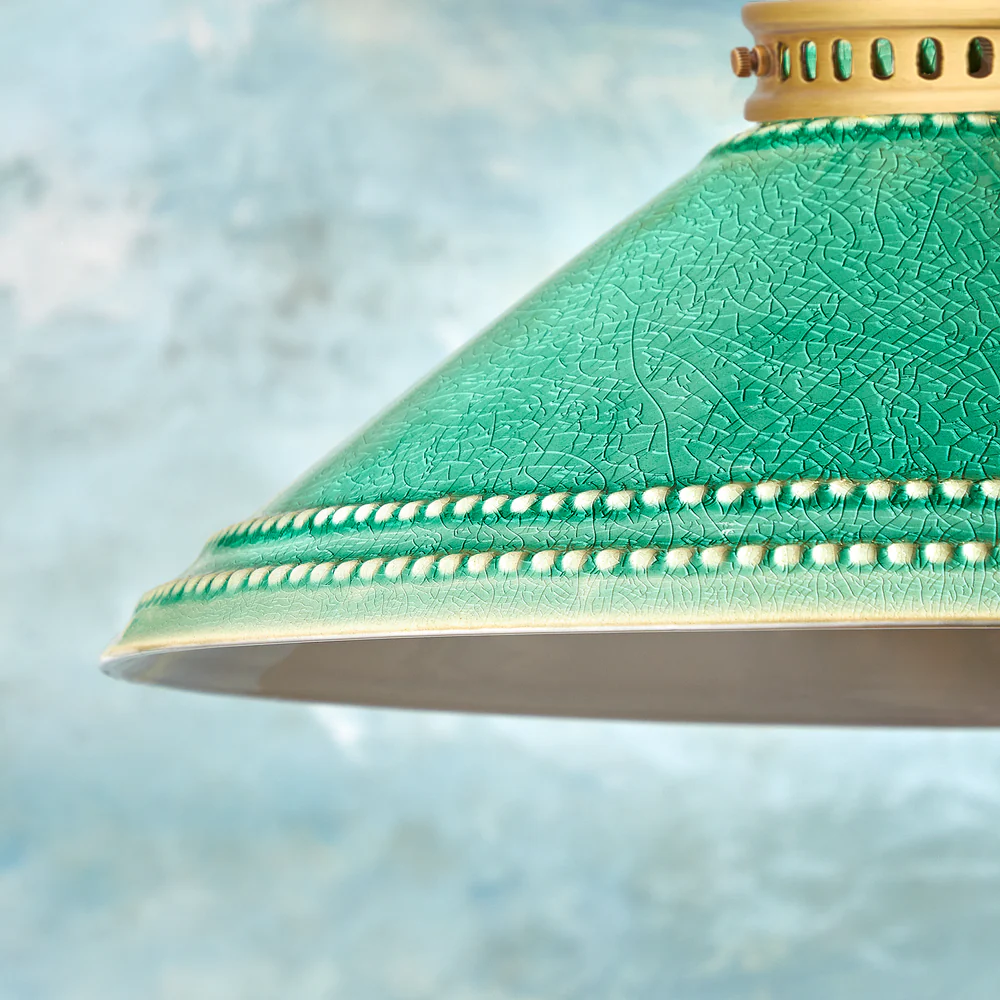 Pooky - Ted Ceramic Pendant Light Shade - Bottle Green With Stone Interior