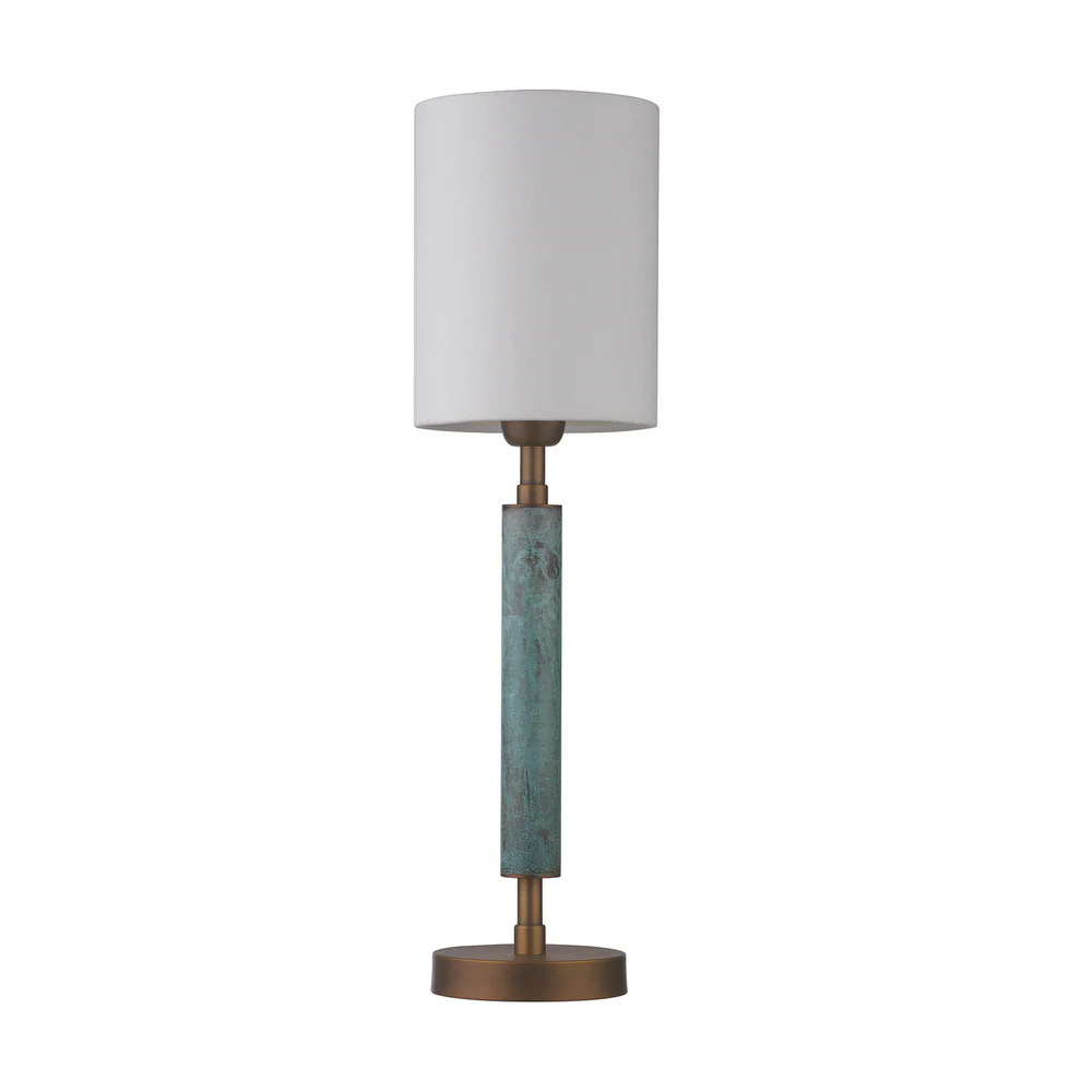 Northern Light - Rathburn Table Lamp Medium - Verdigris Rich Bronze Finish - 8" Slim Drum Pearl Grey Shade