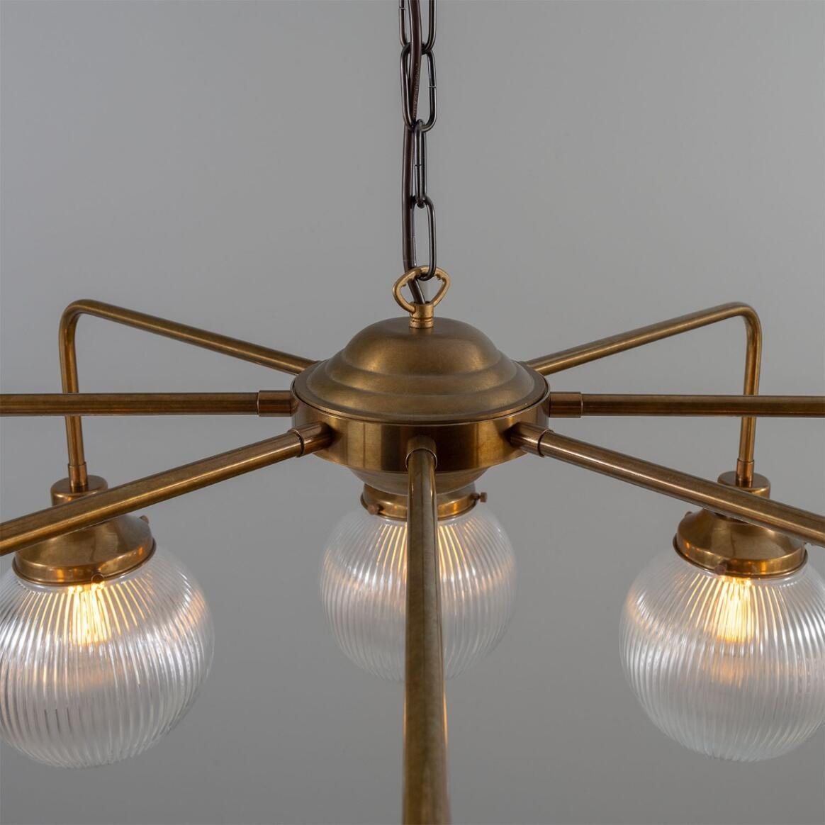 Mullan Genoa Eight Light Prismatic Glass Chandelier 109cm IP20 - Antique Brass Finish