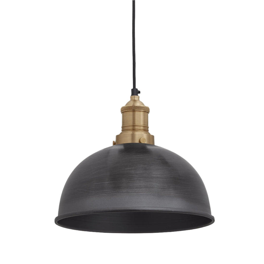 Industville - Brooklyn Dome Pendant Light - 8 Inch - Pewter Shade - Brass Pendant Holder