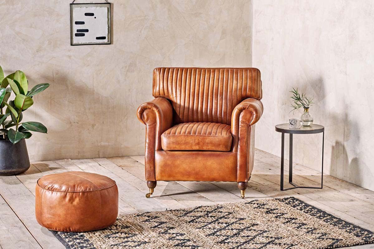 Nkuku - Nadu Leather Pouf - Aged Tan