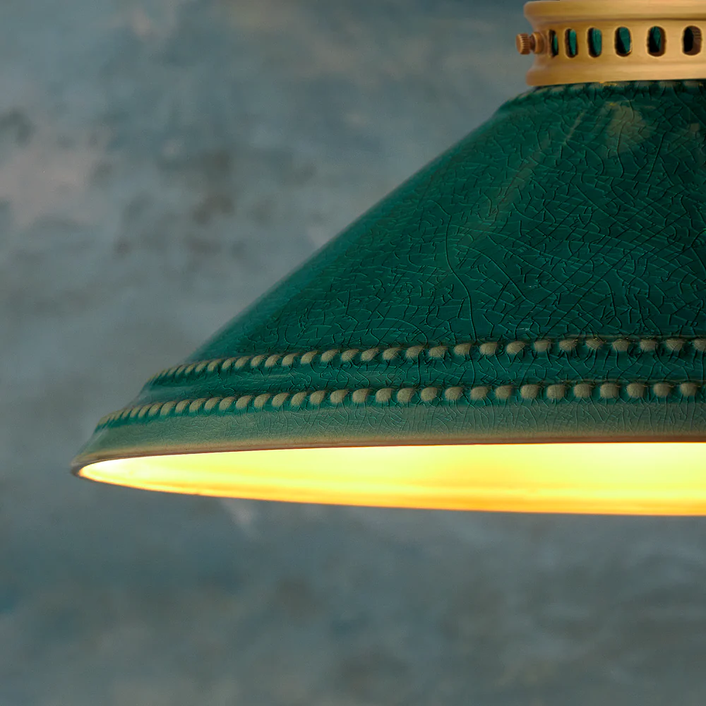 Pooky - Ted Ceramic Pendant Light Shade - Bottle Green With Stone Interior