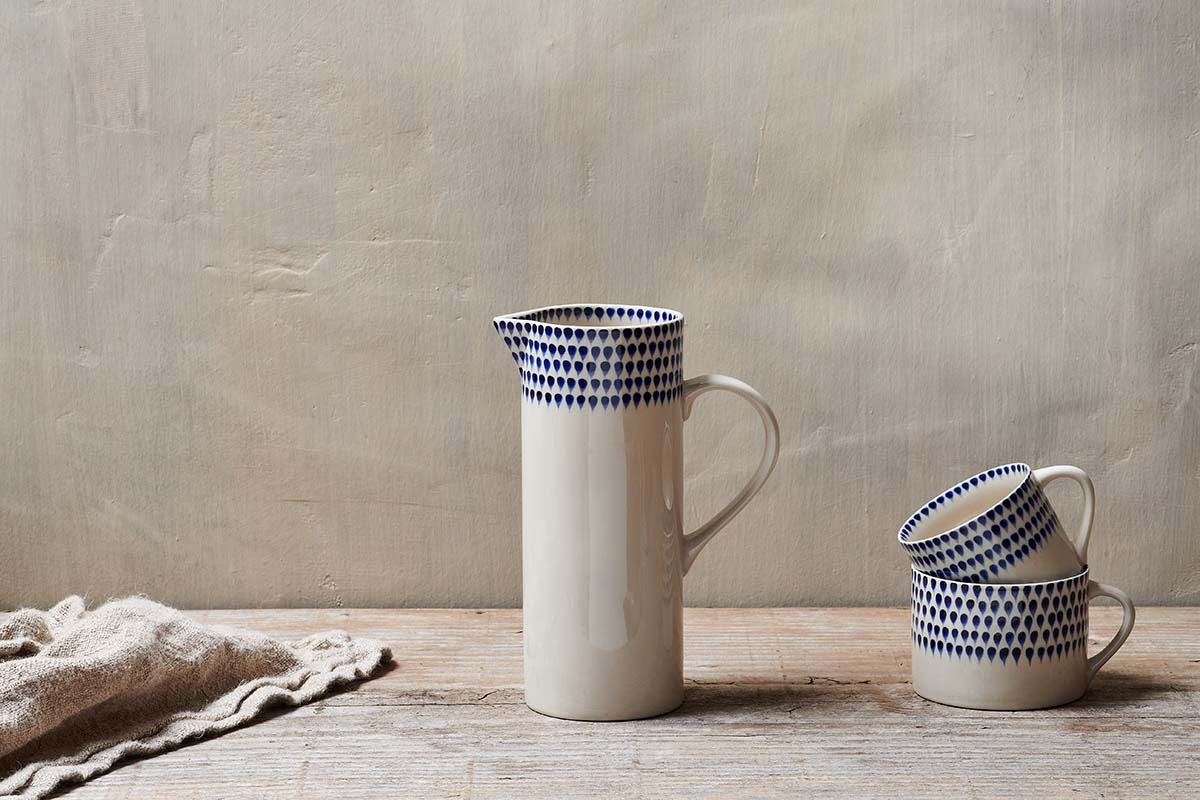 Nkuku - Indigo Drop Jug - Cream & Indigo - Large