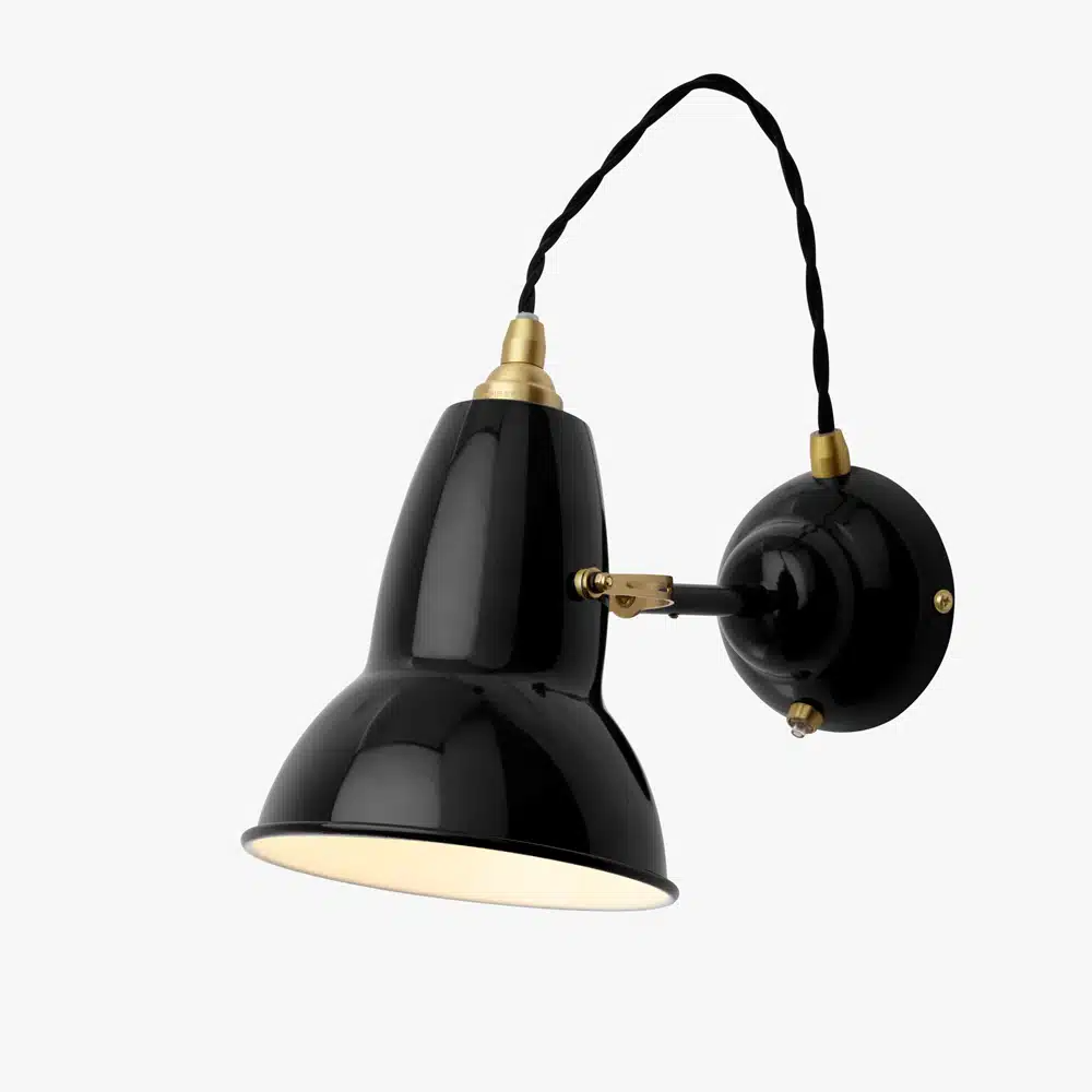 Anglepoise Light - Original 1227 Brass Wall Light Jet Black - Jet Black Finish - Steel Shade and Wall Plate