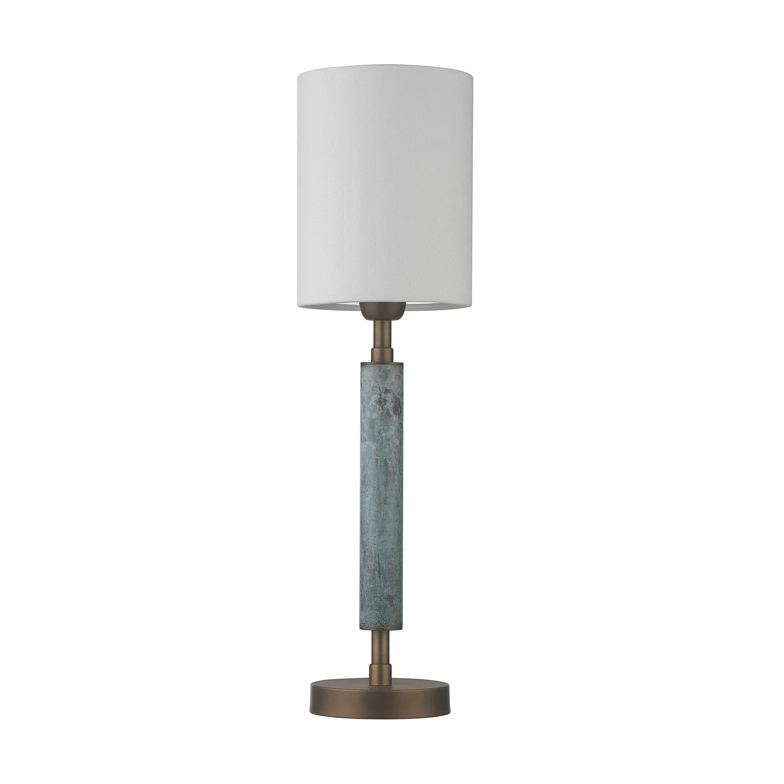Northern Light - Rathburn Table Lamp Medium - Verdigris Rich Bronze Finish - 8" Slim Drum Pearl Grey Shade