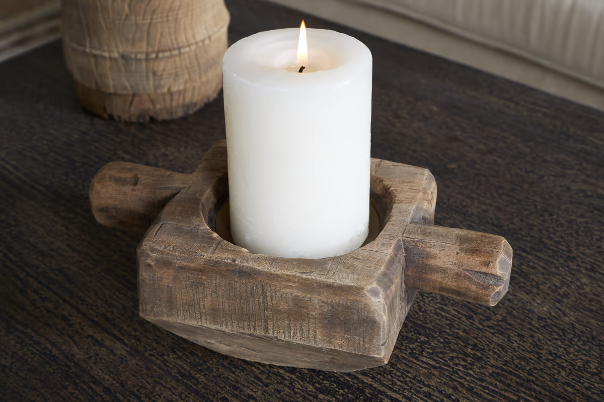 Nkuku - Apu Reclaimed Wood Traditional Candle Holder - Natural