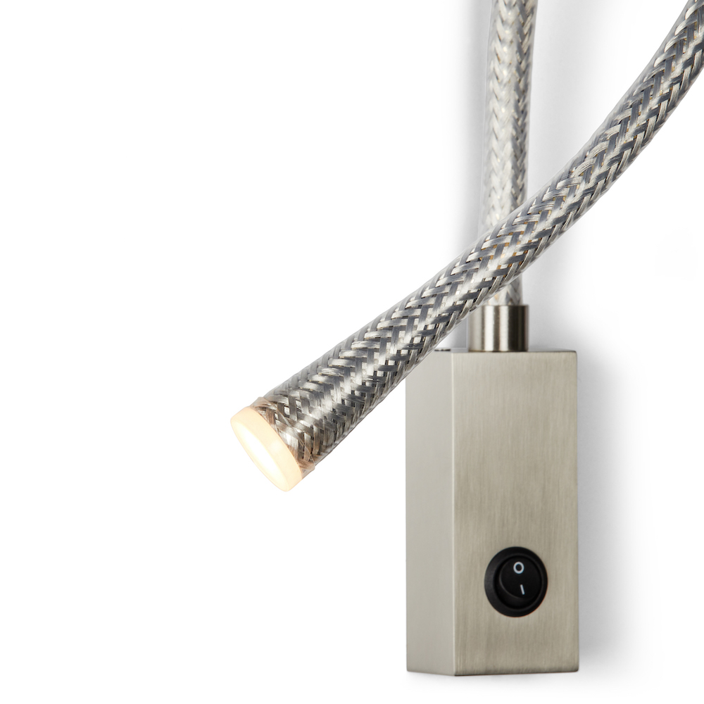 Contardi Lighting Flexiled wall Lamp - l.600 - Satin Nickel - Braided Steel Mesh - With Switch