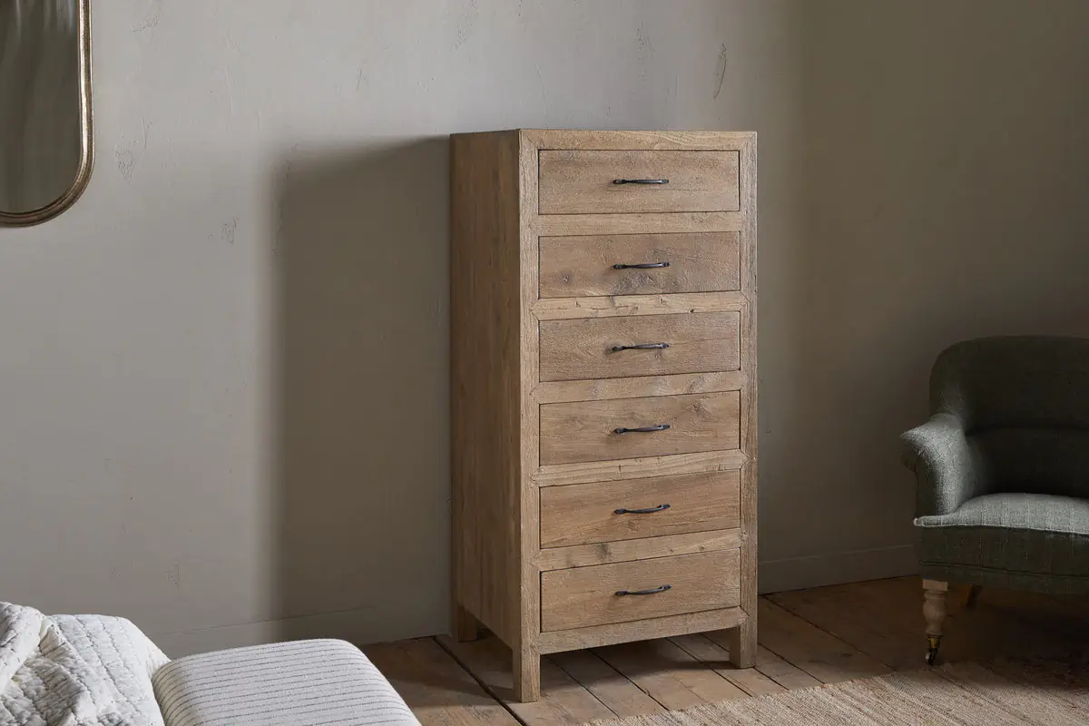 Nkuku - Iya Reclaimed Wood Tall Boy Chest of Drawers - Natural