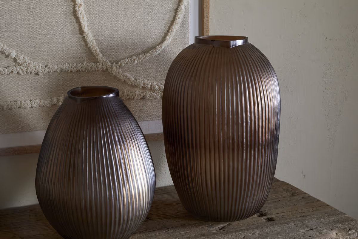 Nkuku - Linsy Ribbed Glass Vase - Smoke Brown - Small