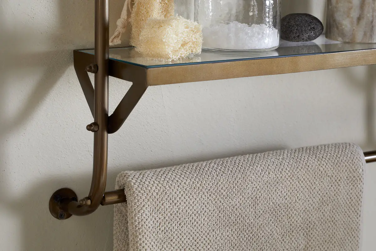 Nkuku - Karura Wall Shelves with Towel Rail - Antique Brass