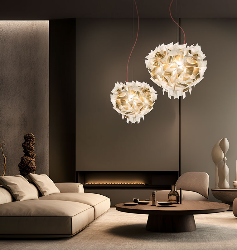 Slamp - Veli Aurea Suspension Lamp - Medium - White/Gold - Red Wire