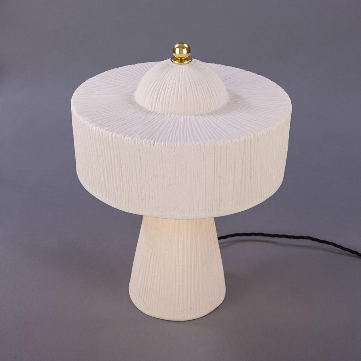 Mullan Seville Ceramic Mid-Century Modern Table Lamp Matte White Striped - Polished Brass Finish