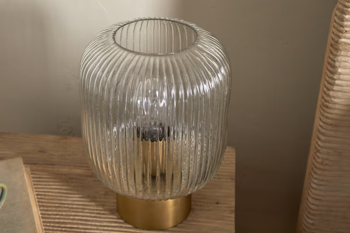 Nkuku - Rizal Fluted Glass Bedside Table Lamp - Antique Brass & Clear