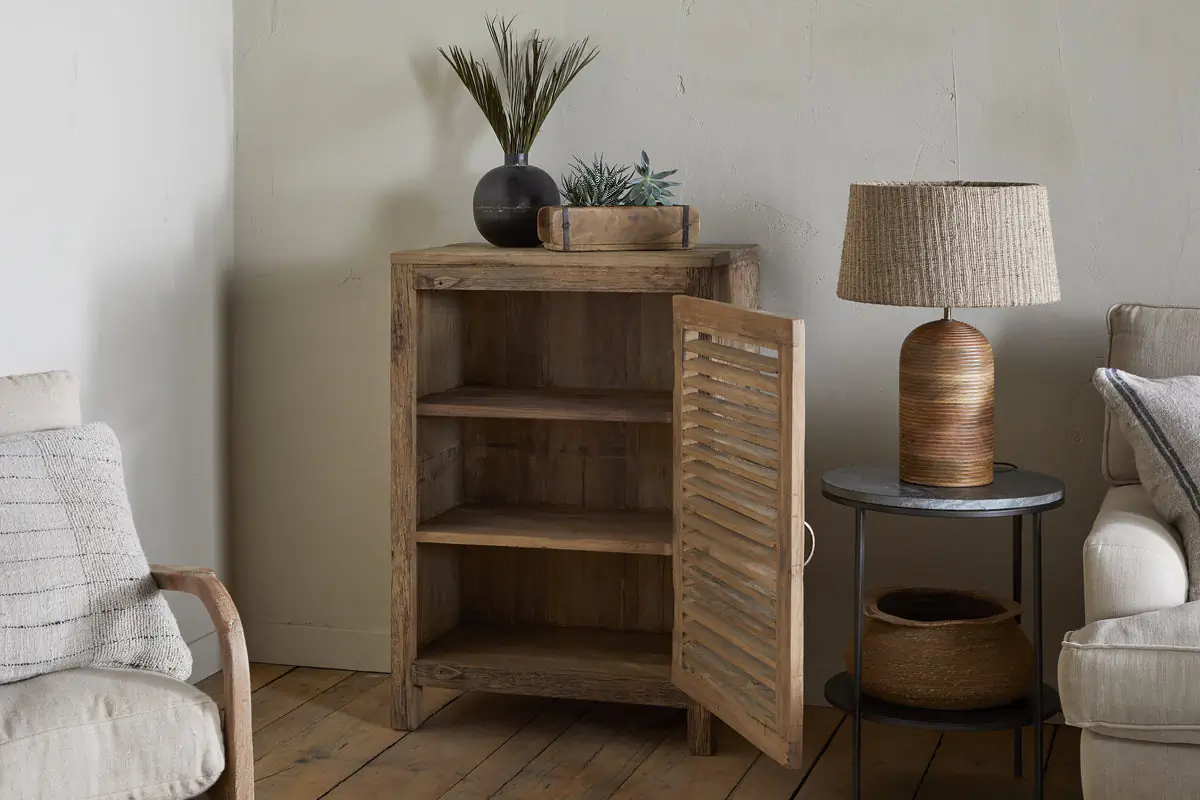 Nkuku - Ibo Reclaimed Wood Slatted Low Cabinet - Natural