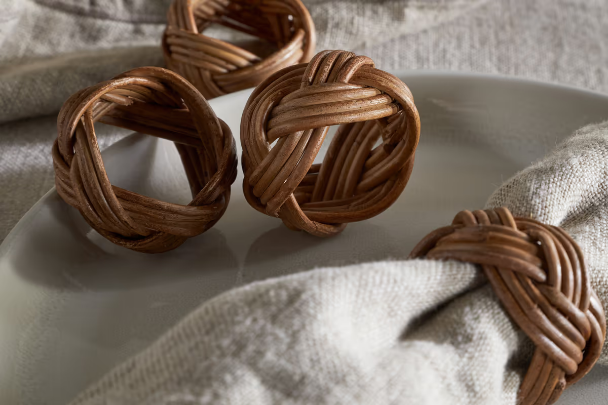 Nkuku - Bersama Rattan Napkin Rings - Natural - Set of 4