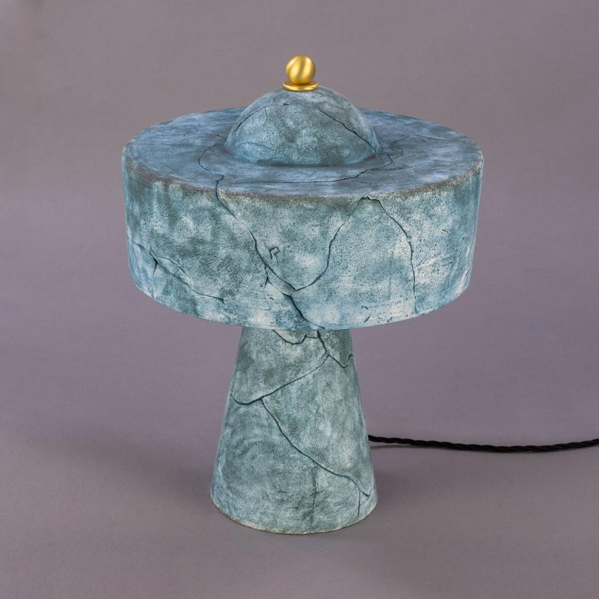 Mullan Seville Ceramic Mid-Century Modern Table Lamp Blue Earth - Satin Brass Finish