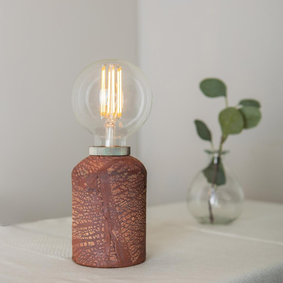 Mullan Bixa Small Ceramic Table Lamp Red Iron - Antique Silver Finish