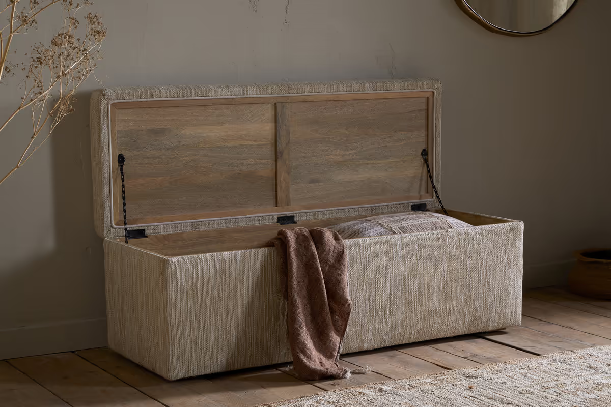 Nkuku - Aranya Cotton & Jute Upholstered Storage Bench - Natural