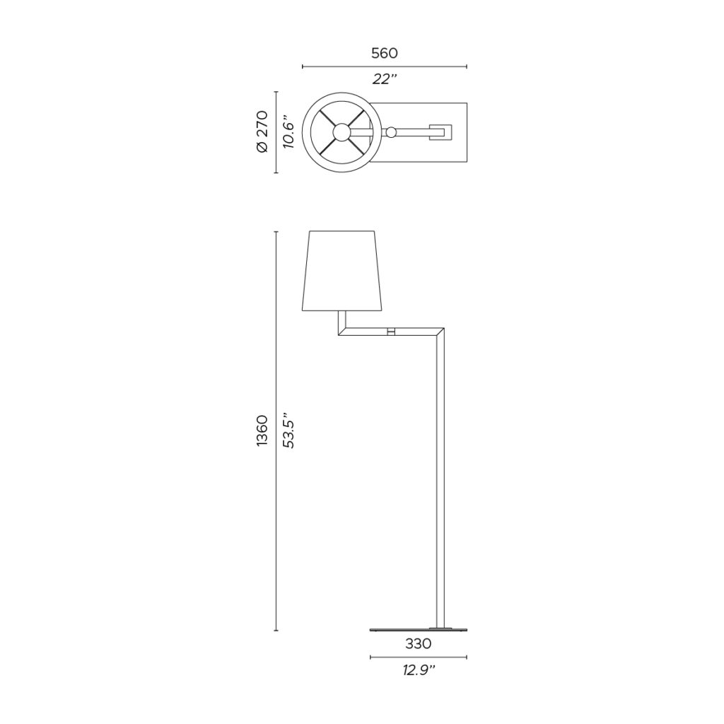 Contardi Lighting Tonda Liseuse Floor Lamp - Matt Light Satin Bronze - White Cotton 800