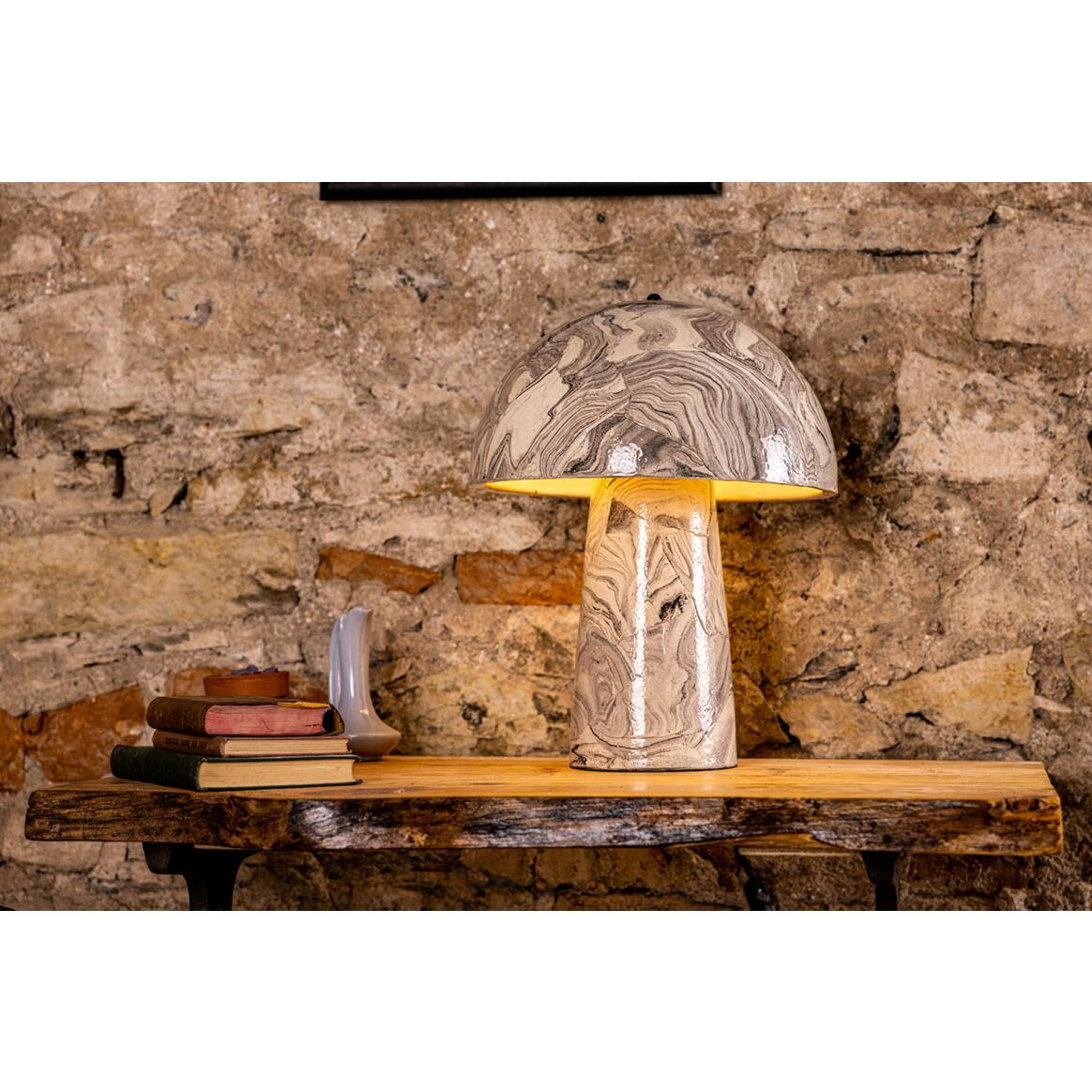 Mullan Amanita Large Marbled Ceramic Mushroom Table Lamp - Powder Coated Matte Black
