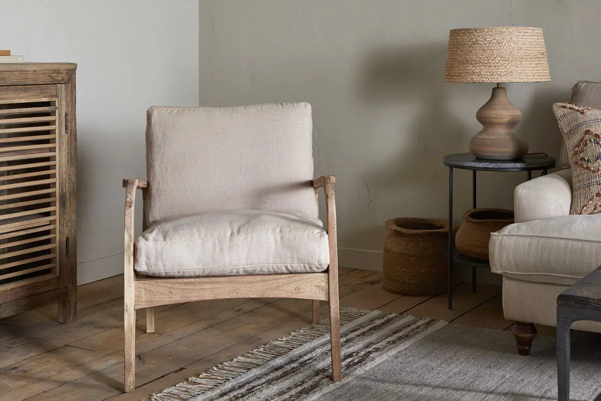 Nkuku - Jaya Acacia Wood & Linen Occasional Chair - Natural