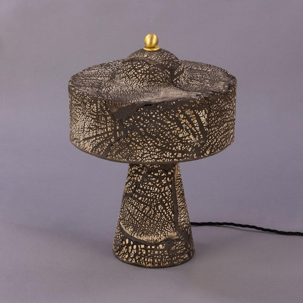 Mullan Seville Ceramic Mid-Century Modern Table Lamp Black Clay - Satin Brass Finish