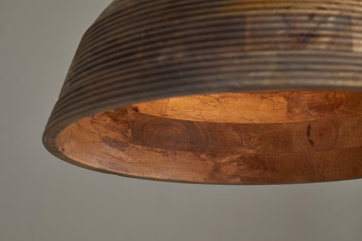 Nkuku - Nadi Grooved Wood Pendant - Natural & Antique Brass