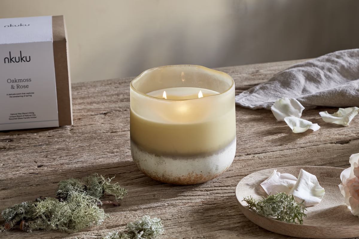 Nkuku - Oakmoss & Rose 3 Wick Scented Candle - Yellow