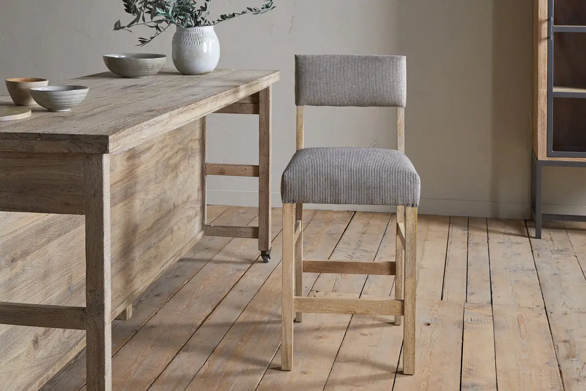 Nkuku - Nadeeka Linen Upholstered Counter Chair - Soft Grey